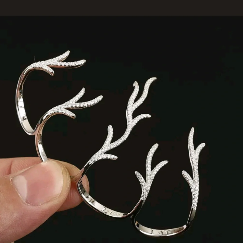 Sterling silver white saphire 4 ring hand cuff - Picture 5 of 12
